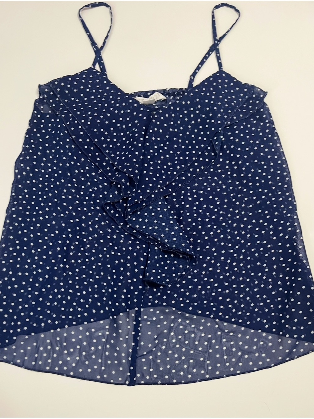 Forever 21 smaNavy Polka Dot Ruffle Cami Top - Women's small